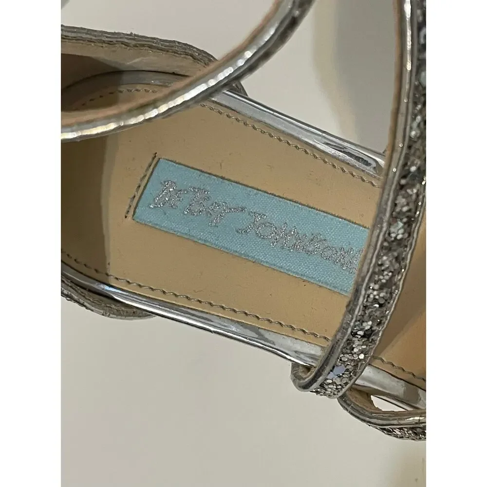Blue by Betsey Johnson Izzy Women’s Silver Glitter Strappy Stiletto Sandals 8.5